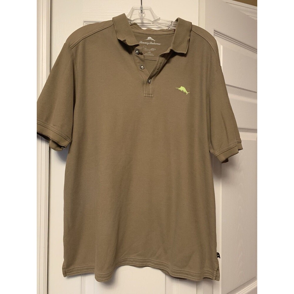 Tommy Bahama Polo Shirt Men's L Brown Supima Blend Big Marlin Short Sleeve Golf